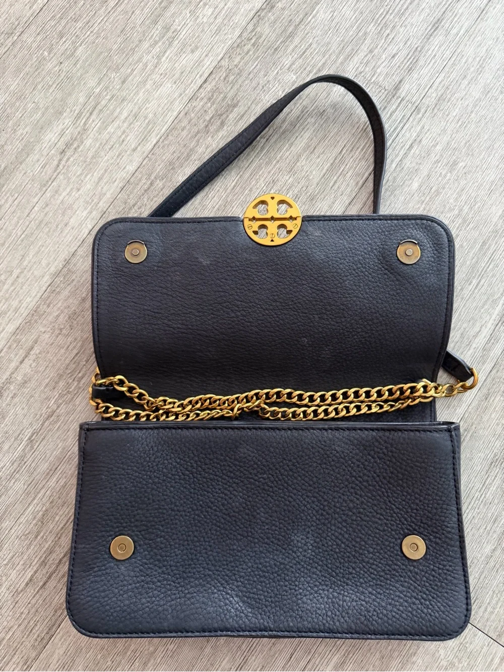 Tory Burch Black Leather Crossbody Bag with Gold Accent